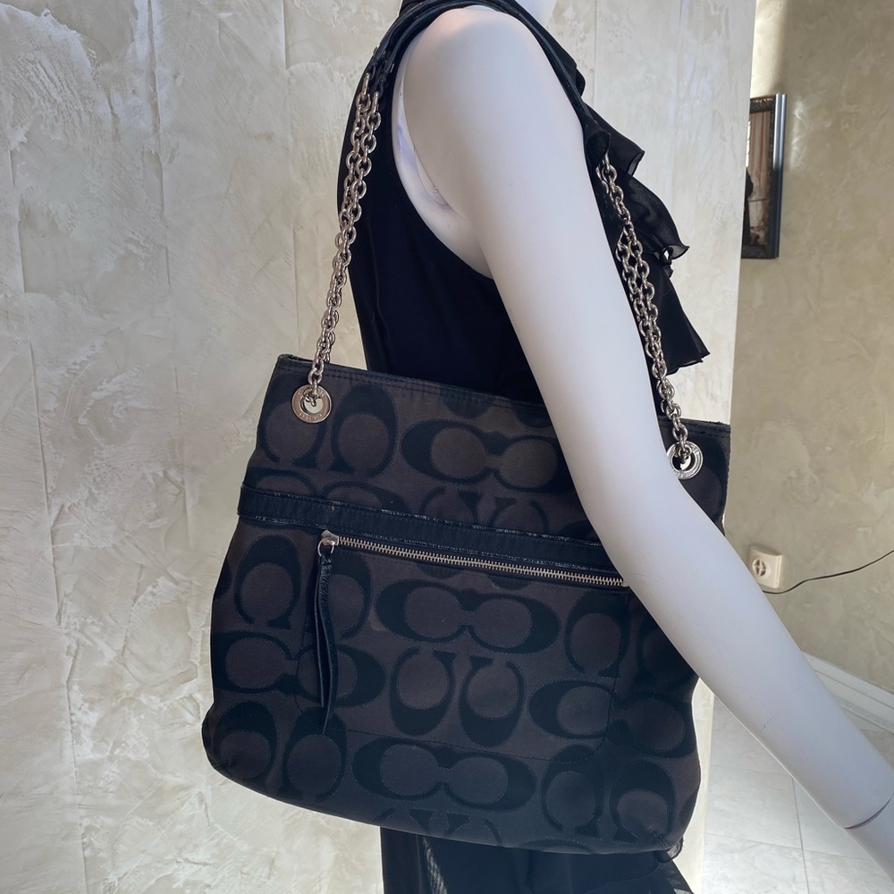 Black Coach Purse with Silver Chain